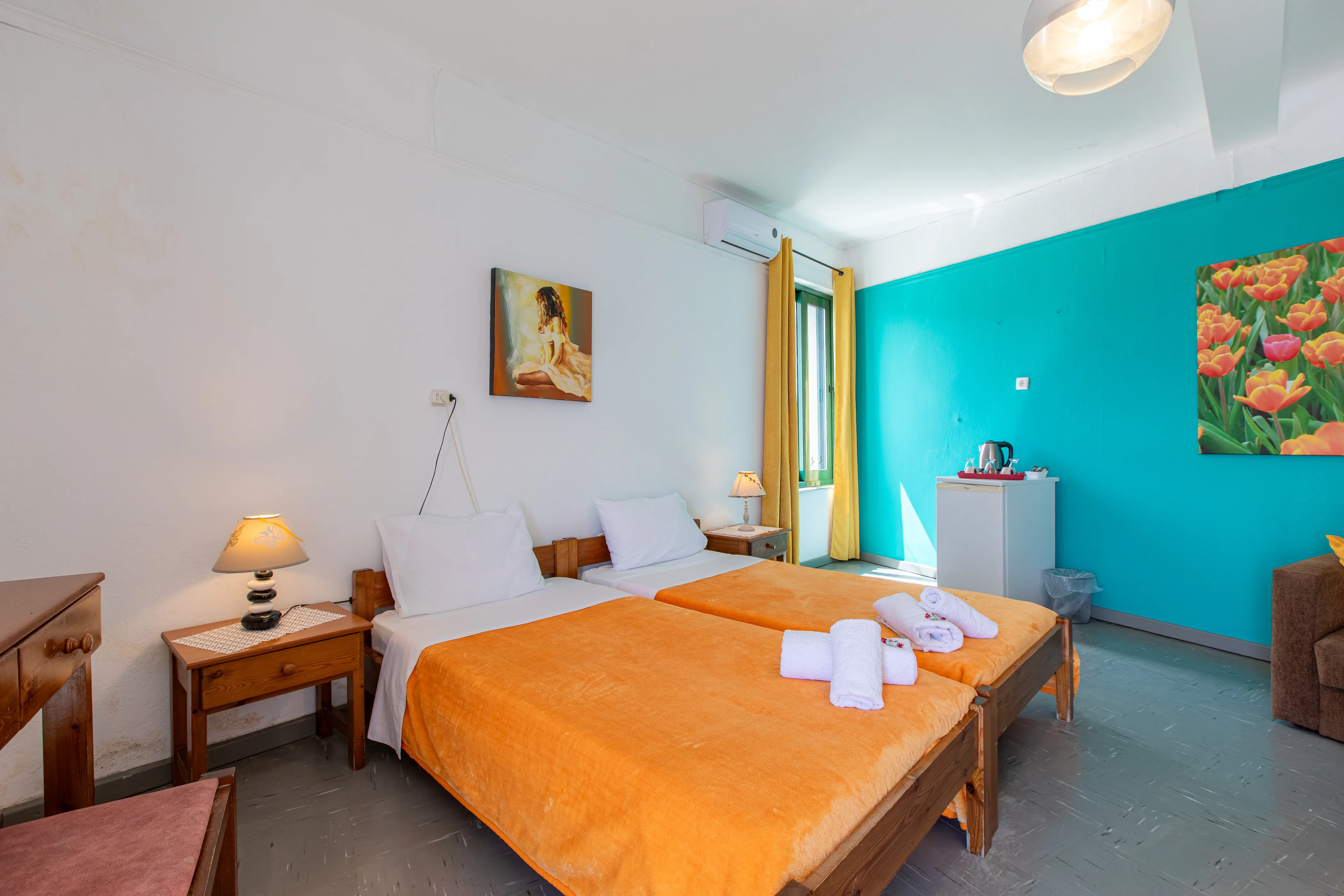 inside view of a room featuring two single beds