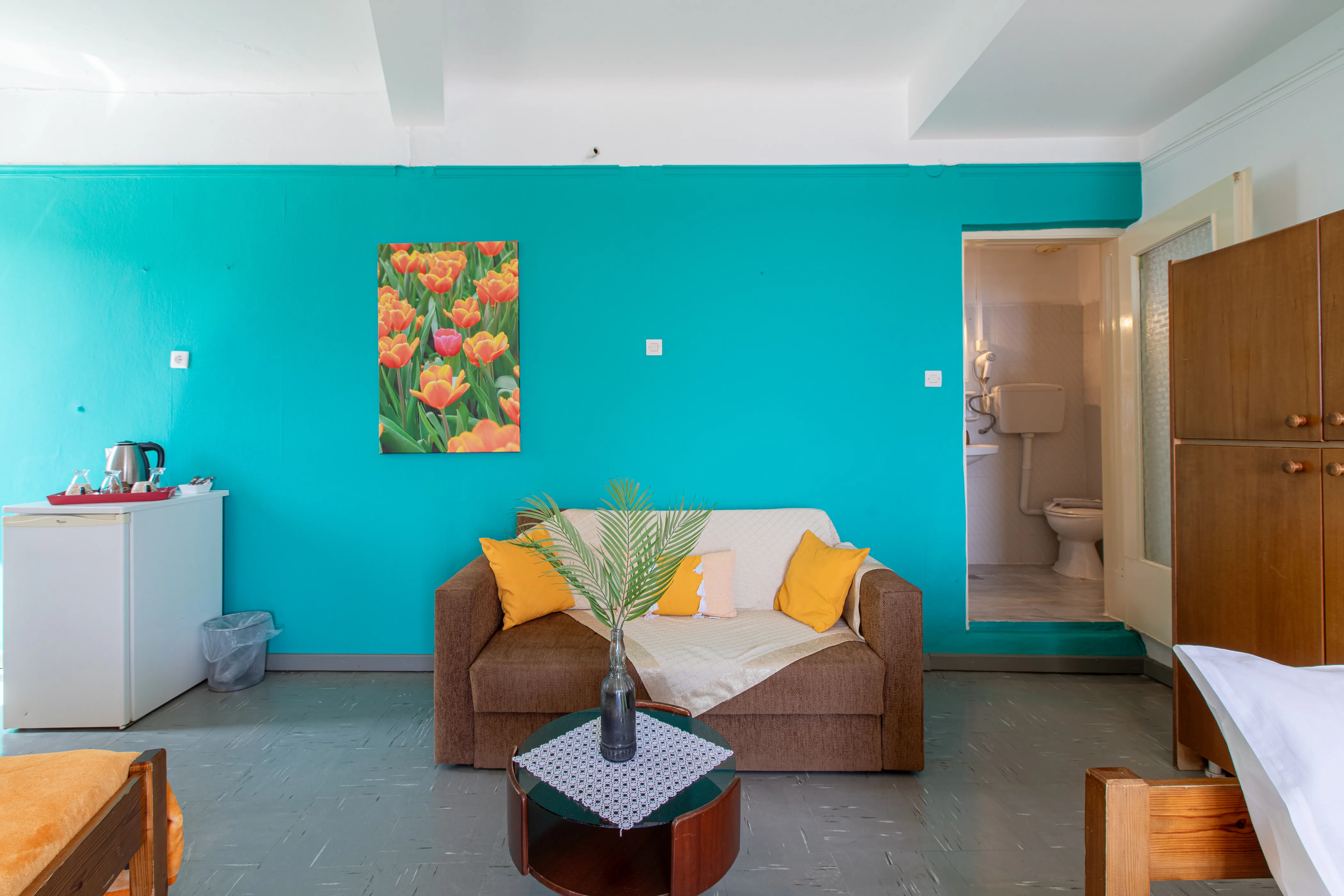 inside view of a room featuring a living room with colorful design